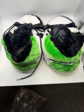 Unisex Tennis Shoe Plush Green and Black Novelty Slippers